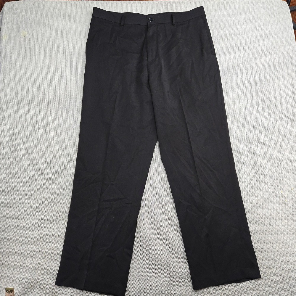Izod Pants Mens 40x32 Black Classic Dress Slacks Flat Front Business Formal